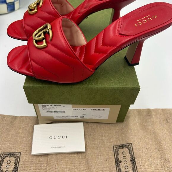 Women's Gucci GG Marmont Leather slide sandals size 39 made in Italy - Picture 6 of 11